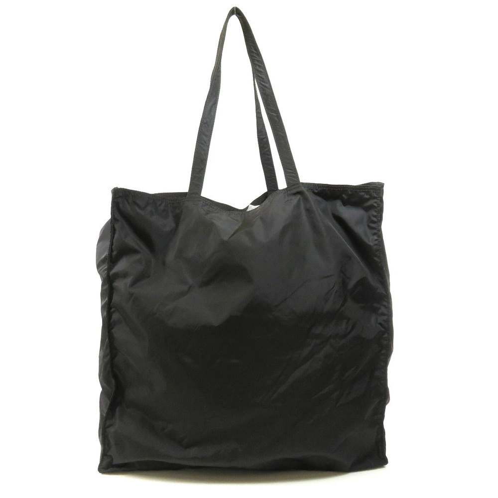 Prada tote Black plaque metal Tessuto enameled triangle logo bag